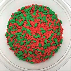 QA Products, Inc. - Beloit, Wisconsin Christmas Holly Shapes Berry Shapes Red Green Bakery Topping Sprinkles 1 Pound