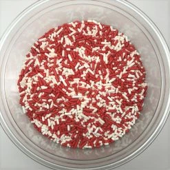 QA Products, Inc. - Beloit, Wisconsin Valentine Sprinkles Red White Jimmies Bakery Topping 8 Ounces